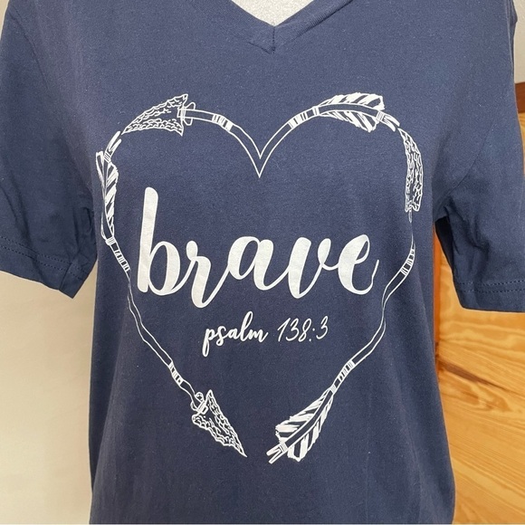 Bella Canvas Navy Blue Brave Bible Verse Short Sleeve V-Neck Tee Small - Picture 5 of 9